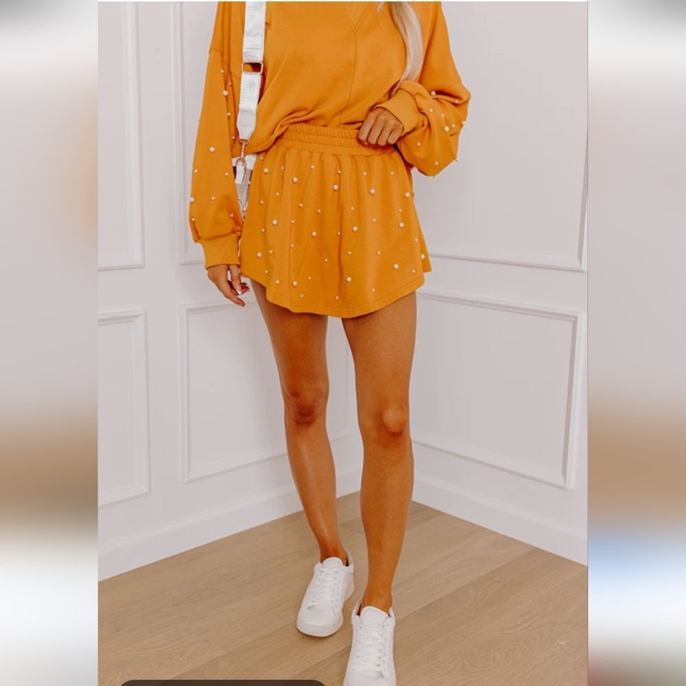 Indigo Orange Skater Skirt with Pearl Accents